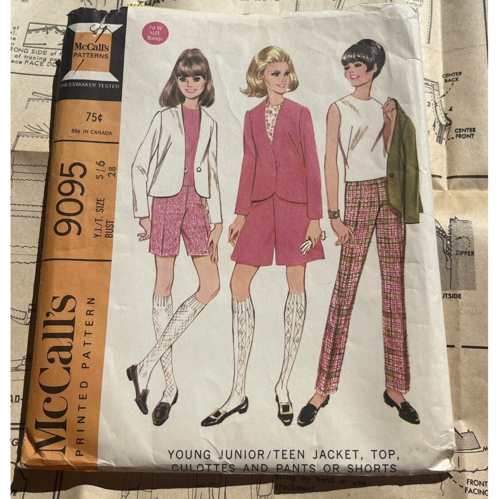 Vintage McCall's 9095 Culottes Jacket Young Jr/Teen Size 5/6 Bust 28 - 1967 Cut